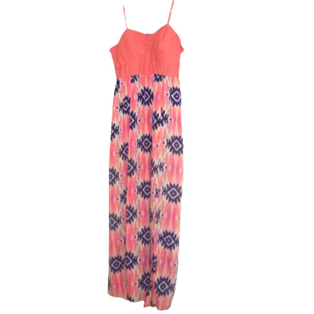 Aztec boho women’s small/medium pink peach knitted bodice maxi dress